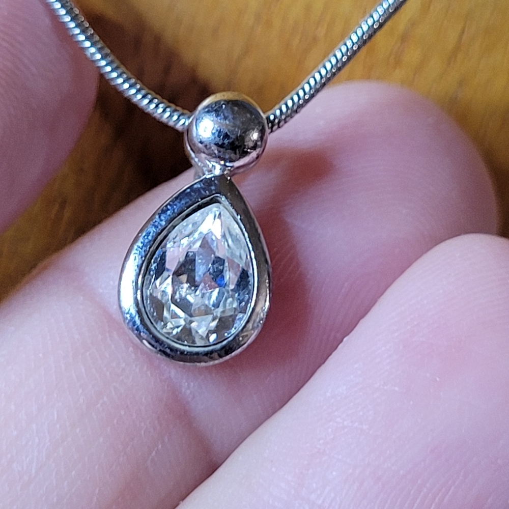 Oliver Weber Collection Swarovski Crystal Teardrop Pendant w Silver Tone Chain